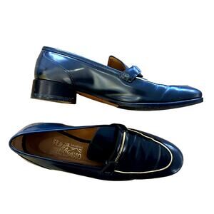 Vintage Ferragamo Blue Leather Loafers